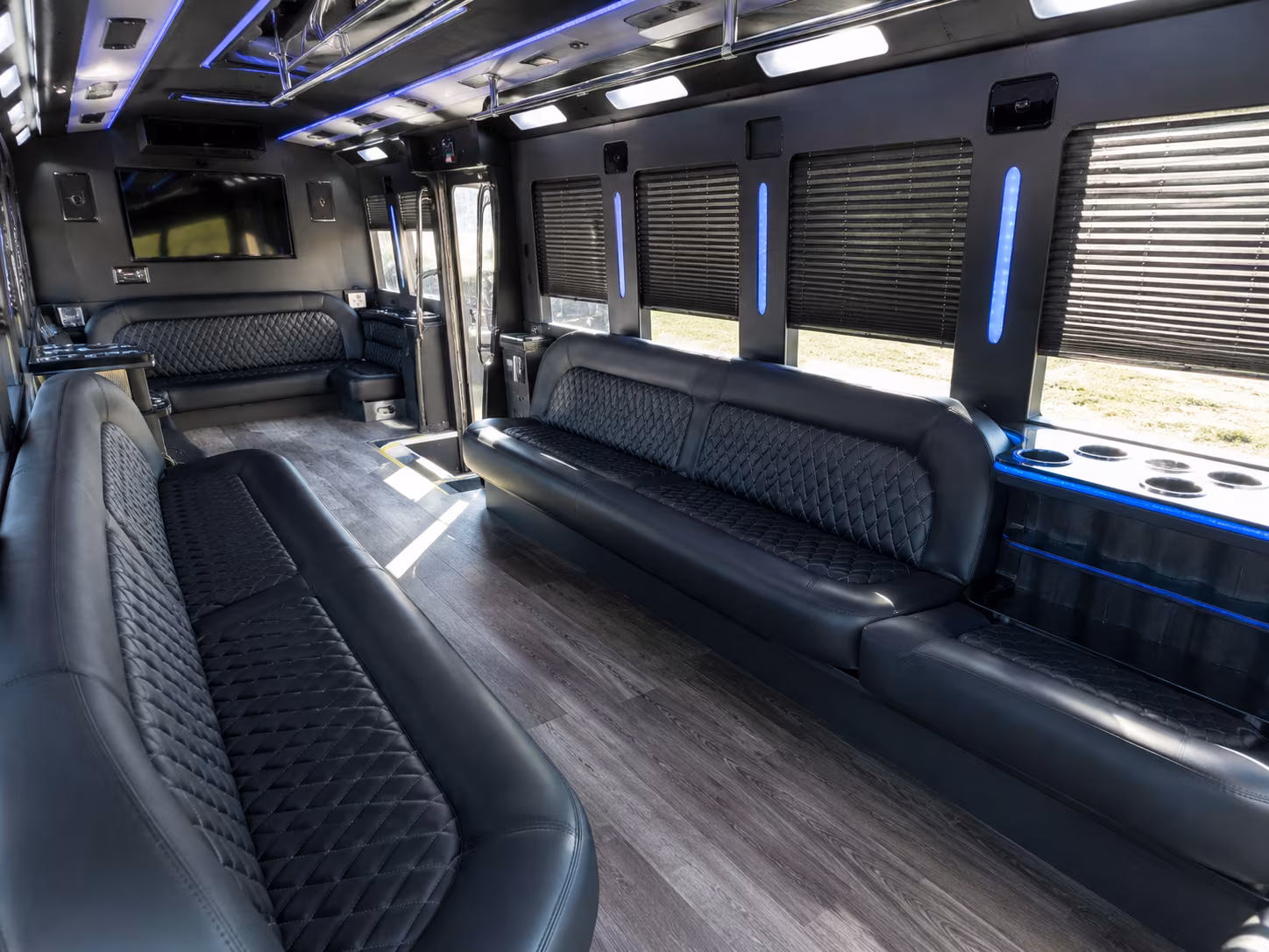 Passenger seating aboard a party bus rental serving Norfolk