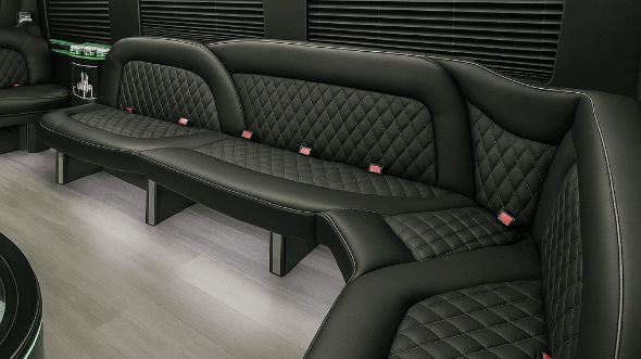 Interior of Charter Bus Company Greenville's 14 Passenger Sprinter Limousine in Greenville