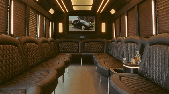 Interior of Charter Bus Company Suffolk's 25 Passenger Party Bus in Suffolk